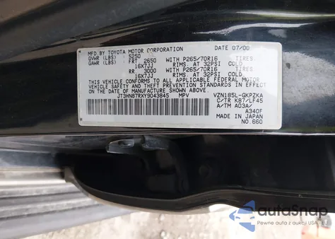 2000 Toyota 4Runner Limited V6 from USA, damaged, VIN JT3HN87RXY9043845